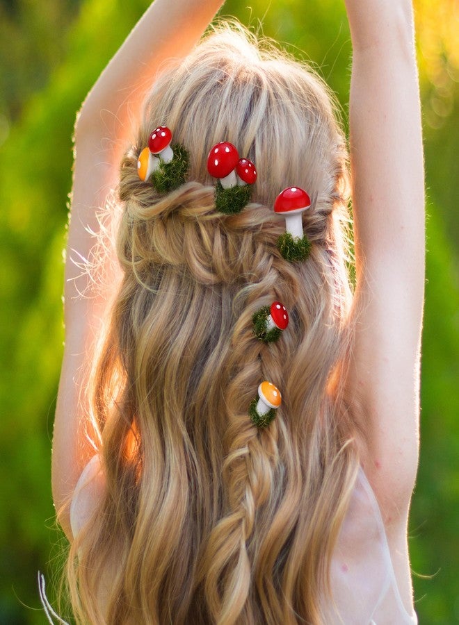 دبابيس شعر على شكل فطر من PartyforU للنساء - مجموعة من 6 دبابيس شعر على شكل زهور خيالية لحفلات الزفاف في الغابة، إكسسوارات شعر لطيفة على شكل فطر الغابة لإطلالة أنيقة مستوحاة من عصر النهضة في عيد الميلاد، هدية مثالية - Image 3